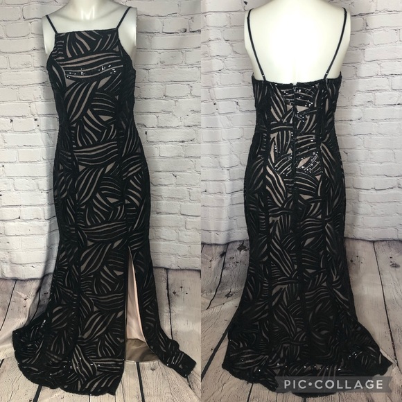 Trixxi Dresses & Skirts - Trixxi black & nude sequin striped long dress sz 7